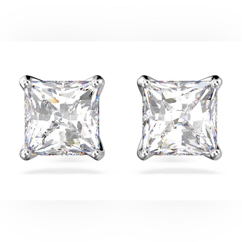 Swarovski Solitaire Stud Earrings | Square | Rhodium Plated | New | Swan Signed - Picture 4 of 9